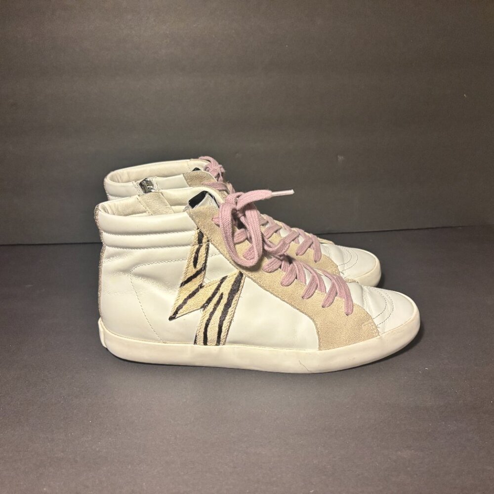 Sam Edelman Avon Women's High Top Sneakers White Leather Zebra Stripe Pink 7.5M